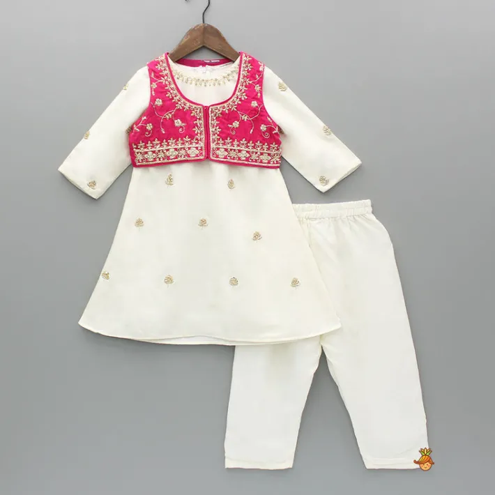 Outlet Embroidered Kurti With Jacket And Pant Ethnic Wear | Churidars & Salwars