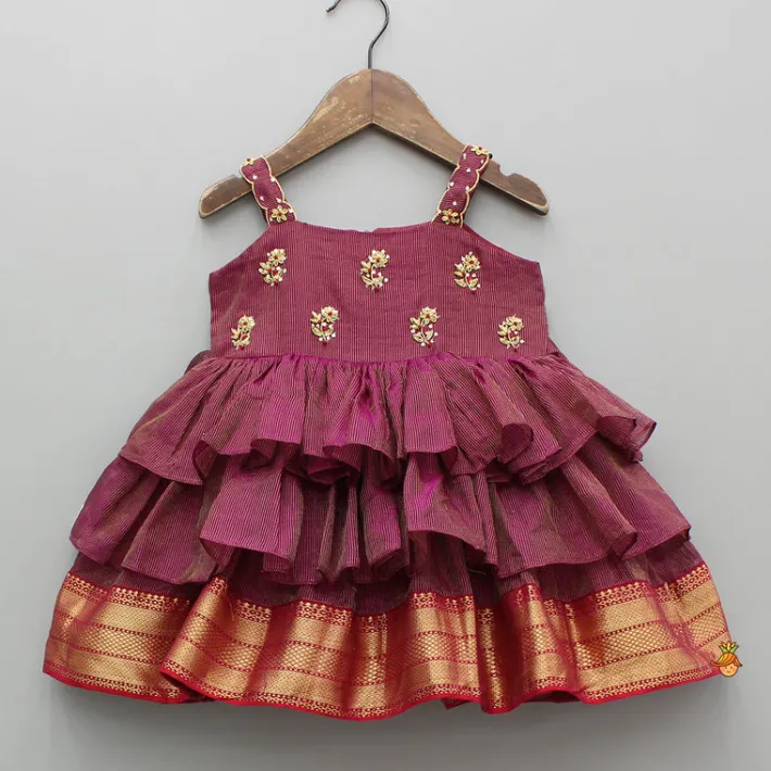 Sale Embroidered Maroon Strappy Layered Dress Ethnic Wear | Dresses & Sets