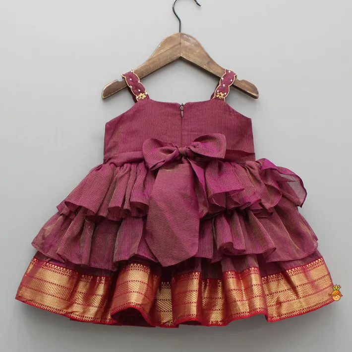 Sale Embroidered Maroon Strappy Layered Dress Ethnic Wear | Dresses & Sets