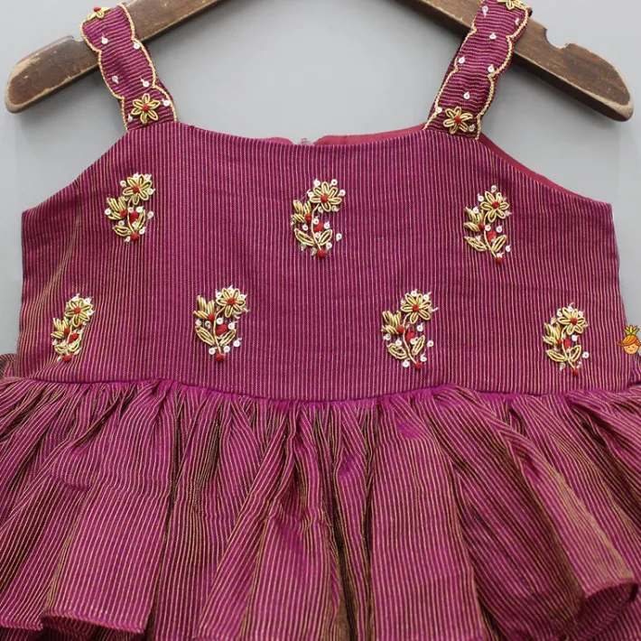 Sale Embroidered Maroon Strappy Layered Dress Ethnic Wear | Dresses & Sets
