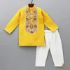 Online Embroidered Mustard Kurta And Off White Pyjama BOY Twinning Sets | Indian Ethnic Wear