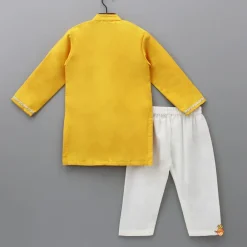 Hot Embroidered Mustard Kurta And Off White Pyjama BOY Indian Ethnic Wear | Ethnic Sets