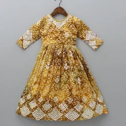 Online Embroidered Neck Beautiful Faux Mirror Work Mustard Kurti Ethnic Wear | Kurtis & Jumpsuits