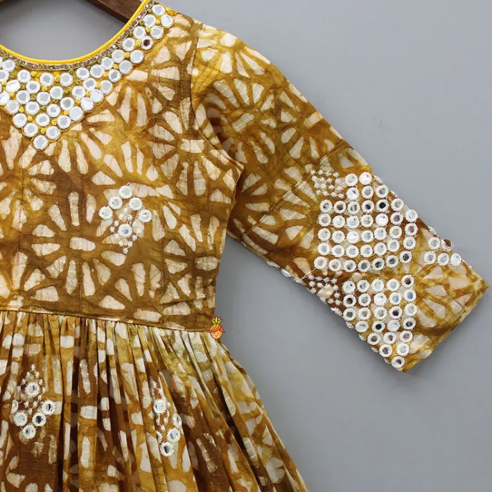 Online Embroidered Neck Beautiful Faux Mirror Work Mustard Kurti Ethnic Wear | Kurtis & Jumpsuits