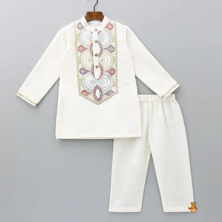 Outlet Embroidered Off White Kurta And Pyjama BOY Twinning Sets | Indian Ethnic Wear
