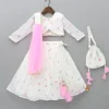 Hot Embroidered Off-White Top And Lehenga With Contrasting Pink Net Dupatta And Potli Bag Lehengas & Ghagras | Ethnic Wear