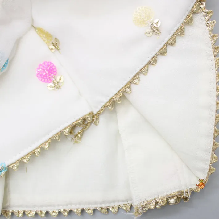 Hot Embroidered Off-White Top And Lehenga With Contrasting Pink Net Dupatta And Potli Bag Lehengas & Ghagras | Ethnic Wear