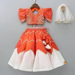 New Embroidered Orange Top And Lehenga With Net Dupatta Ethnic Wear | Lehengas & Ghagras