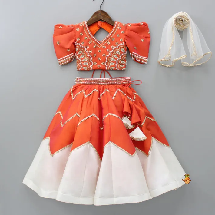 New Embroidered Orange Top And Lehenga With Net Dupatta Ethnic Wear | Lehengas & Ghagras