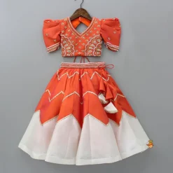 New Embroidered Orange Top And Lehenga With Net Dupatta Ethnic Wear | Lehengas & Ghagras