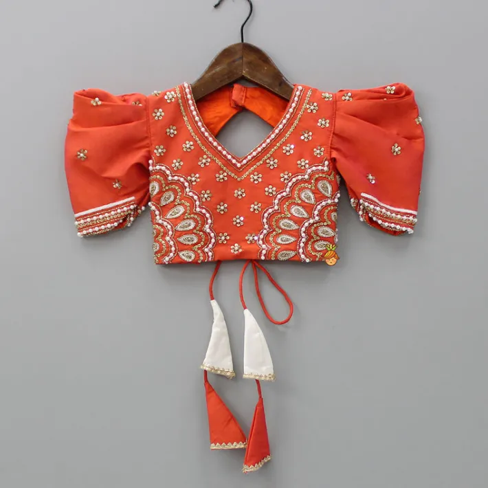 New Embroidered Orange Top And Lehenga With Net Dupatta Ethnic Wear | Lehengas & Ghagras