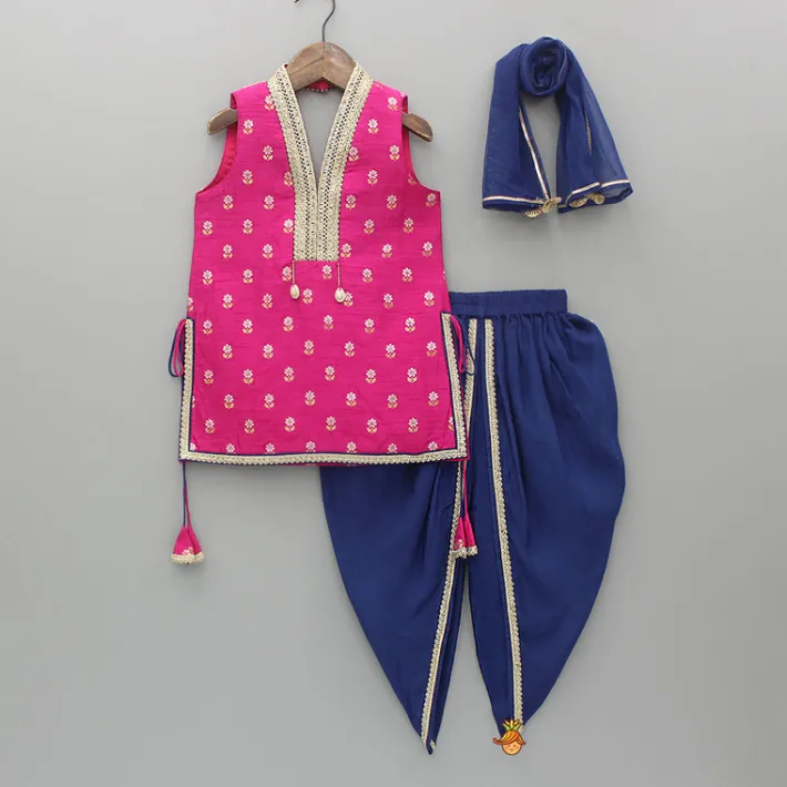 Best Embroidered Pink Halter Neck Kurti With Tulip Dhoti And Dupatta Ethnic Wear | Dhotis & Patialas