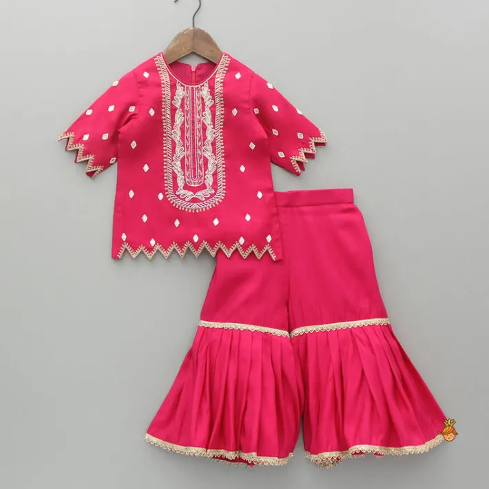 Best Embroidered Pink Kurti With Sharara And Dupatta Ethnic Wear | Palazzos & Shararas