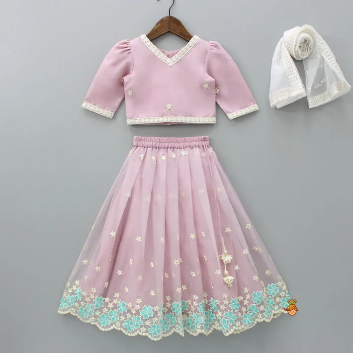 Outlet Embroidered Pink Top And Pleated Lehenga With Dupatta Ethnic Wear | Lehengas & Ghagras