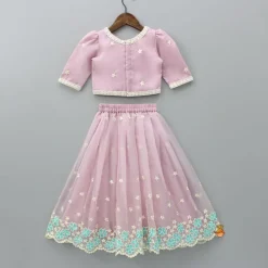 Outlet Embroidered Pink Top And Pleated Lehenga With Dupatta Ethnic Wear | Lehengas & Ghagras