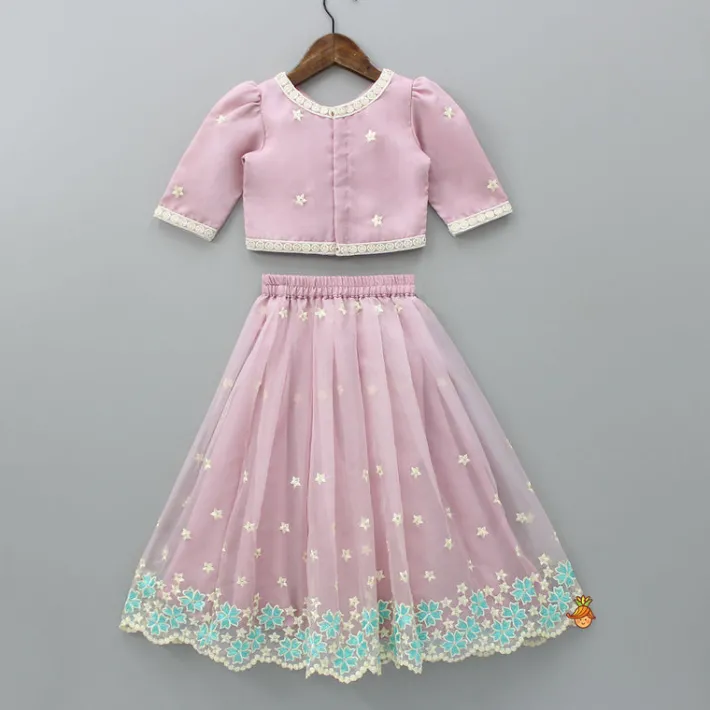 Outlet Embroidered Pink Top And Pleated Lehenga With Dupatta Ethnic Wear | Lehengas & Ghagras