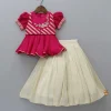 Online Embroidered Puff Sleeves Pink Top And Beige Lehenga Ethnic Wear | Lehengas & Ghagras