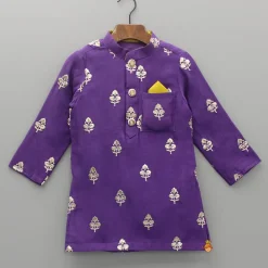 Hot Embroidered Purple Kurta And Mustard Dhoti BOY Indian Ethnic Wear | Ethnic Sets