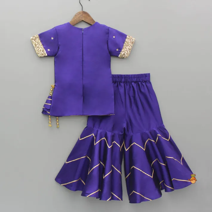 Clearance Embroidered Purple Kurti And Sharara With Net Dupatta Ethnic Wear | Palazzos & Shararas