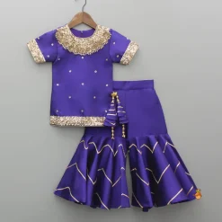 Clearance Embroidered Purple Kurti And Sharara With Net Dupatta Ethnic Wear | Palazzos & Shararas