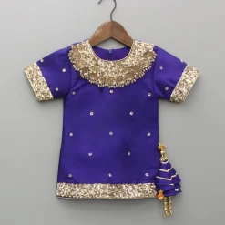 Clearance Embroidered Purple Kurti And Sharara With Net Dupatta Ethnic Wear | Palazzos & Shararas