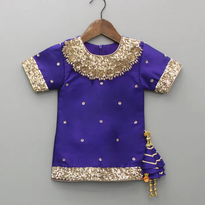 Clearance Embroidered Purple Kurti And Sharara With Net Dupatta Ethnic Wear | Palazzos & Shararas