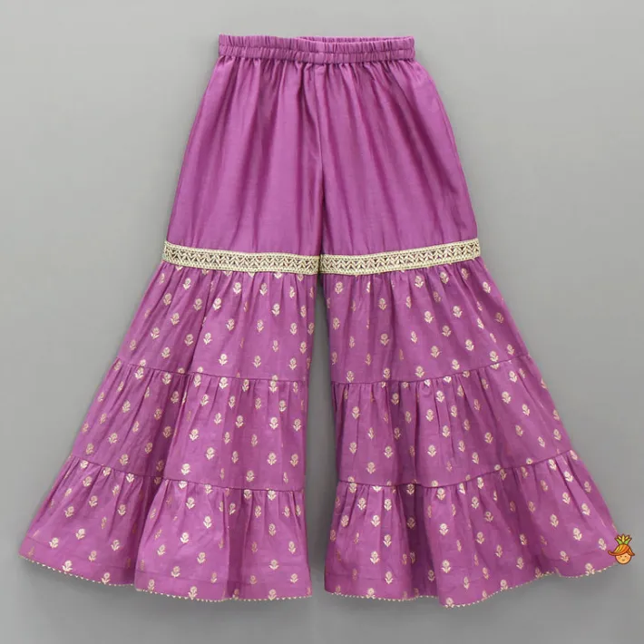 Discount Embroidered Purple Strappy Kurti And Sharara With Dupatta Ethnic Wear | Palazzos & Shararas