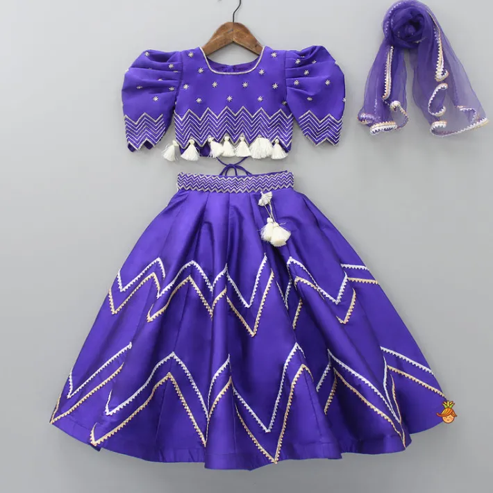 Outlet Embroidered Purple Top And Lehenga With Net Dupatta Ethnic Wear | Lehengas & Ghagras