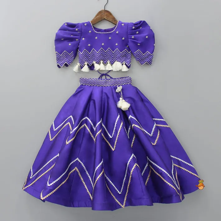 Outlet Embroidered Purple Top And Lehenga With Net Dupatta Ethnic Wear | Lehengas & Ghagras