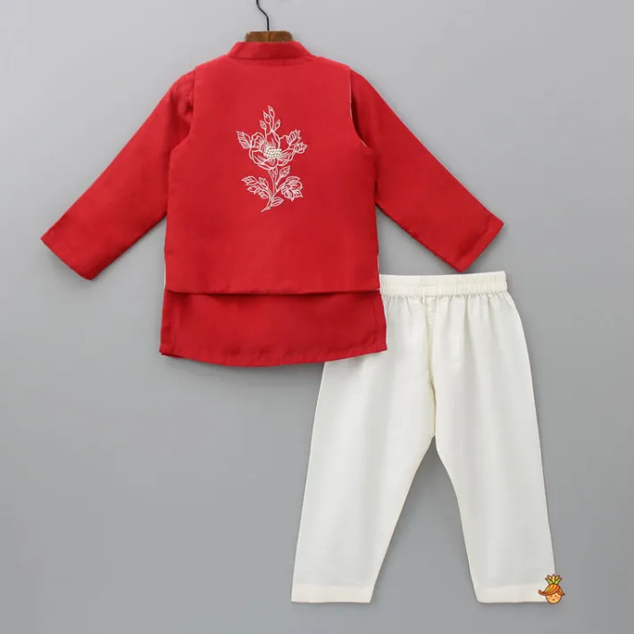 Fashion Embroidered Red Jacket With Kurta And Pyjama BOY Twinning Sets | Indian Ethnic Wear
