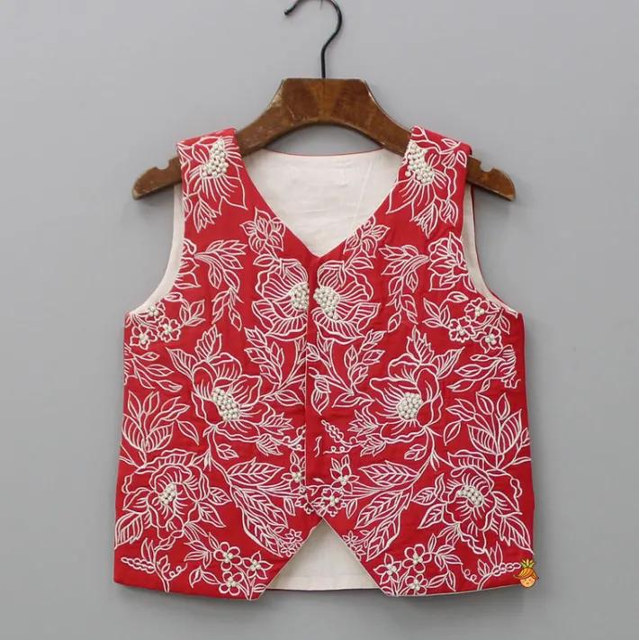 Fashion Embroidered Red Jacket With Kurta And Pyjama BOY Twinning Sets | Indian Ethnic Wear