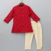Sale Embroidered Red Kurta And Beige Pyjama BOY Indian Ethnic Wear | Ethnic Sets