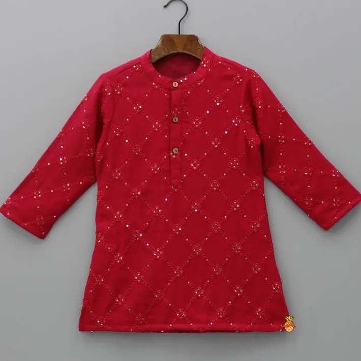 Sale Embroidered Red Kurta And Beige Pyjama BOY Indian Ethnic Wear | Ethnic Sets