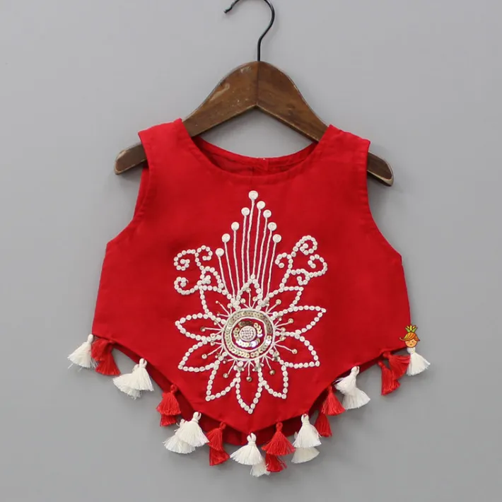 Hot Embroidered Red Top And Pleated Lehenga Ethnic Wear | Lehengas & Ghagras