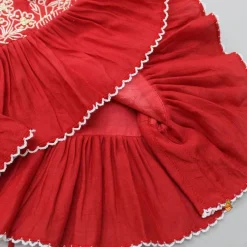 Clearance Embroidered Red Top And Pleated Frilly Hem Lehenga Twinning Sets | Ethnic Wear