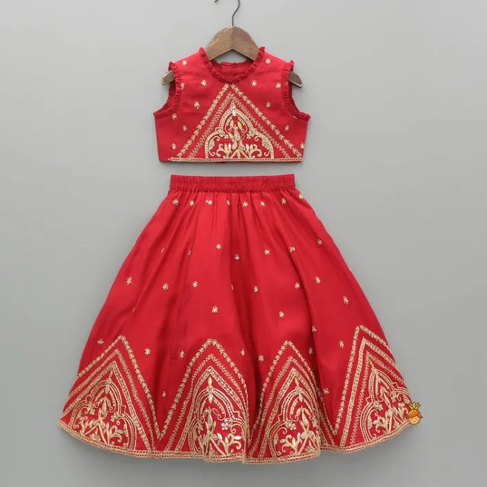 Online Embroidered Red Top With Lehenga Lehengas & Ghagras | Ethnic Wear