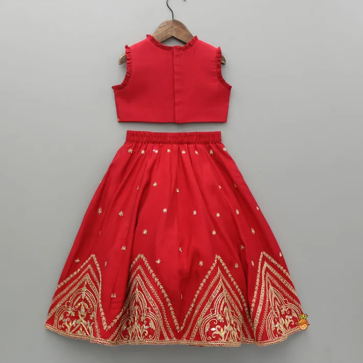 Online Embroidered Red Top With Lehenga Lehengas & Ghagras | Ethnic Wear