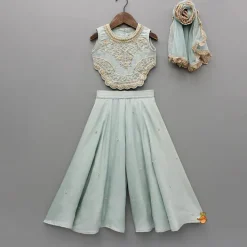Sale Embroidered Scalloped Detail Top And Flared Palazzo With Dupatta Ethnic Wear | Palazzos & Shararas
