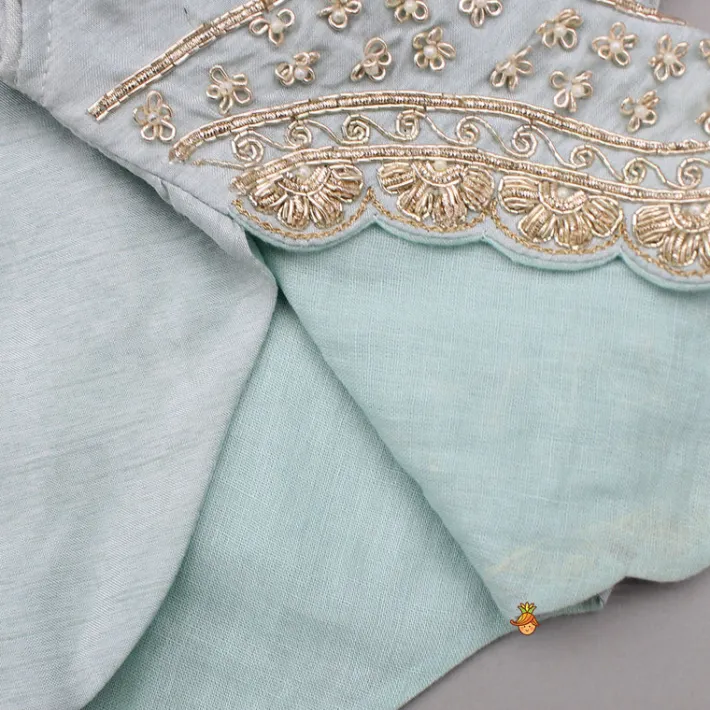 Sale Embroidered Scalloped Detail Top And Flared Palazzo With Dupatta Ethnic Wear | Palazzos & Shararas