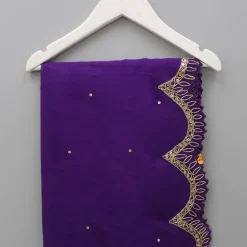 Discount Embroidered Scalloped Purple Dupatta Ethnic Wear