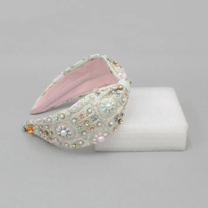 Best Embroidered Sequins And Beaded Work Green Hairband Hair Accessories | Hair Bands