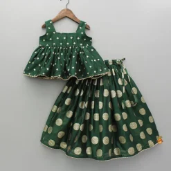 Best Embroidered Sleeveless Green Peplum Top And Lehenga Ethnic Wear | Lehengas & Ghagras