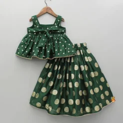 Best Embroidered Sleeveless Green Peplum Top And Lehenga Ethnic Wear | Lehengas & Ghagras