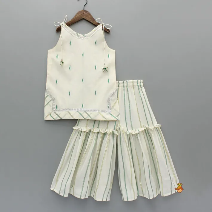 Outlet Embroidered Strappy Kurti With Sharara And Dupatta Ethnic Wear | Palazzos & Shararas