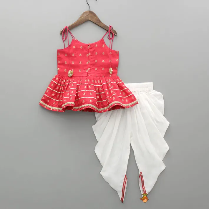 Outlet Embroidered Strappy Peplum Top And Dhoti With Dupatta Ethnic Wear | Dhotis & Patialas