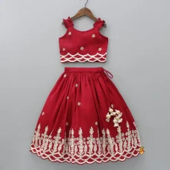 Outlet Embroidered Strappy Red Top And Pleated Lehenga Ethnic Wear | Lehengas & Ghagras