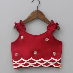 Outlet Embroidered Strappy Red Top And Pleated Lehenga Ethnic Wear | Lehengas & Ghagras