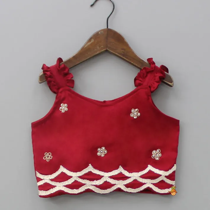 Outlet Embroidered Strappy Red Top And Pleated Lehenga Ethnic Wear | Lehengas & Ghagras