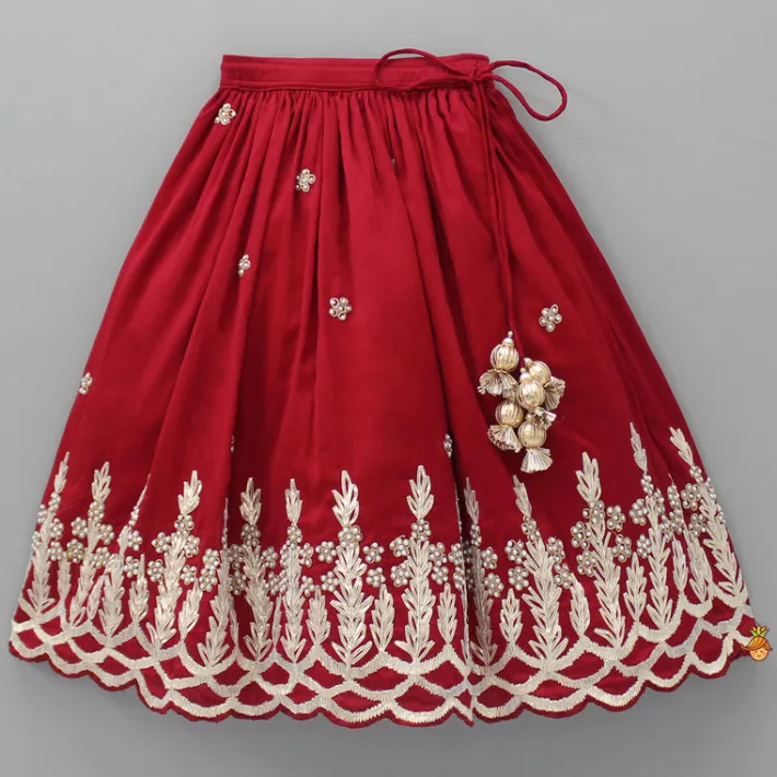 Outlet Embroidered Strappy Red Top And Pleated Lehenga Ethnic Wear | Lehengas & Ghagras