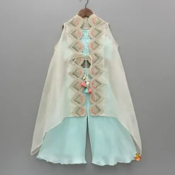 Best Embroidered Strappy Top With Cape And Palazzo Ethnic Wear | Palazzos & Shararas